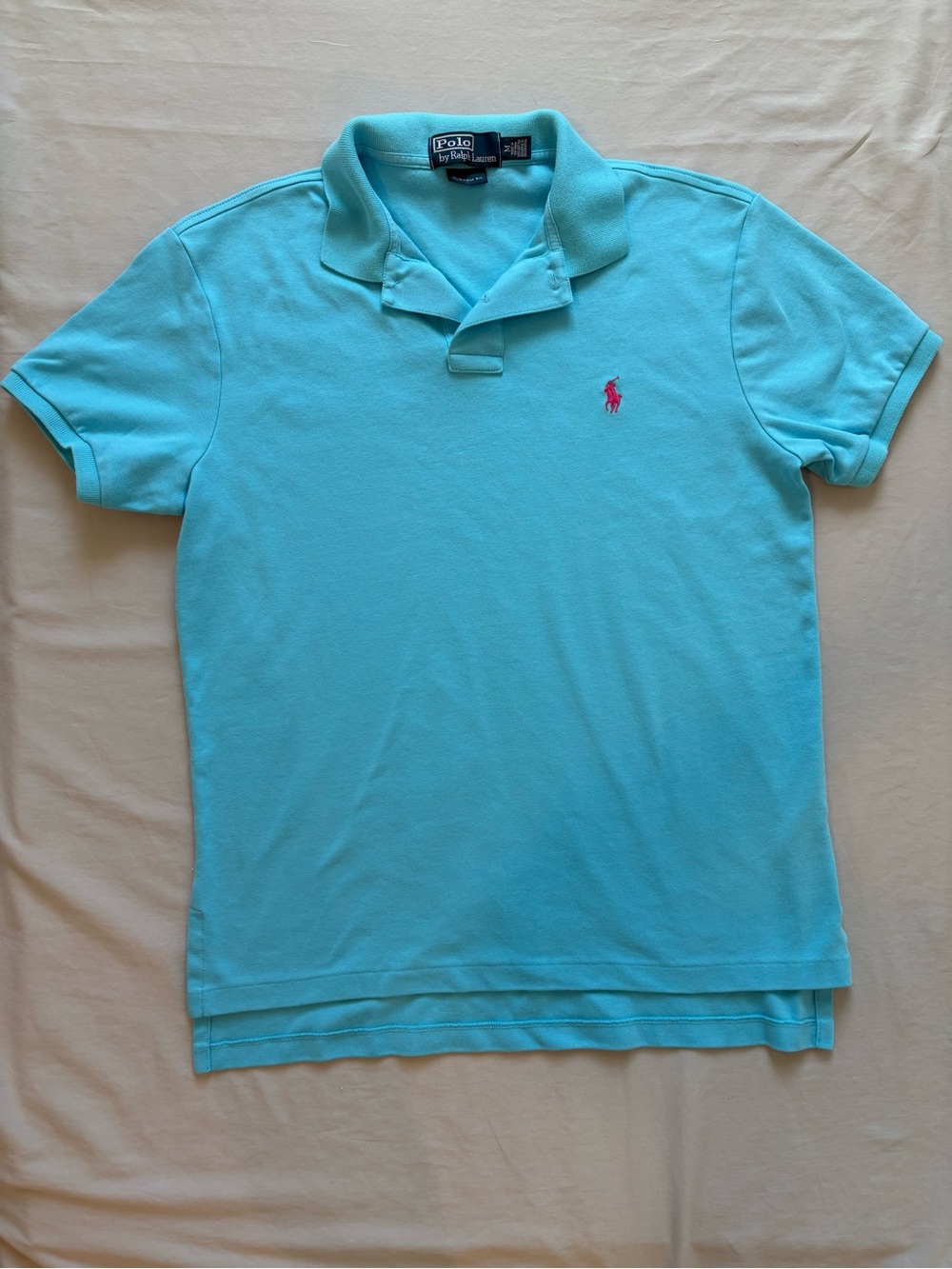 Ralph Lauren Men’s Aqua Polo Shirt with Pink Pony